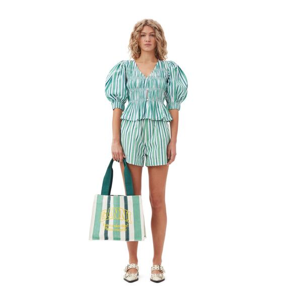 GANNI Green Striped V-Neck Fitted Blouse Size 36 - Picture 3 of 11